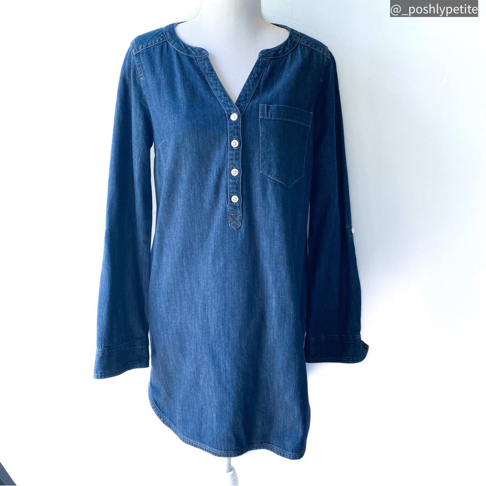 Express XS Denim casual chambray long sleeve tunic shift dress